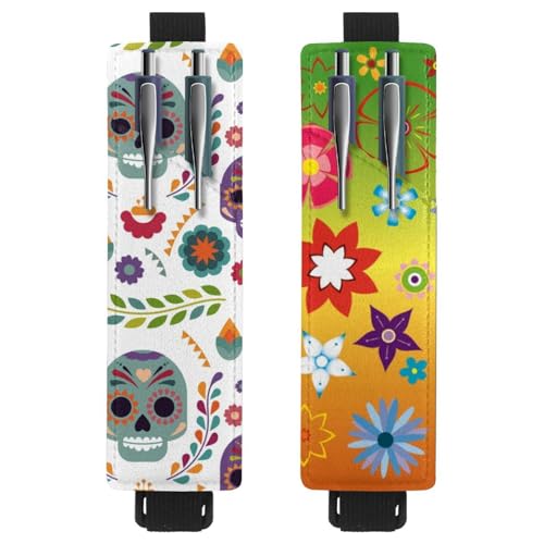 Eslifey Tragbarer Stifthalter, Weihnachts-Rentier, Weihnachtsmann-Stifthalter, Stifteetui für 2 oder 3 Stifte, verstellbares Gummiband, abnehmbar, 2 Stück, Mehrfarbig 13, 6.1x1.8in/15.4x4.6cm von Eslifey