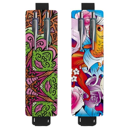 Eslifey Tragbarer Stifthalter, abstraktes Baum- und Häuser-Muster, Stiftehalter, Stifteetui für 2 oder 3 Stifte, verstellbares Gummiband, abnehmbar, 2 Stück, mehrfarbig 9, 6.1x1.8in/15.4x4.6cm von Eslifey