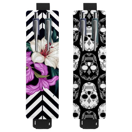 Eslifey Tragbarer Stifthalter, abstraktes geometrisches buntes Blumenmuster, Stifthalter, Stifteetui für 2 oder 3 Stifte, verstellbares Gummiband, abnehmbar, 2 Stück, Mehrfarbig 12, 6.1x1.8in von Eslifey