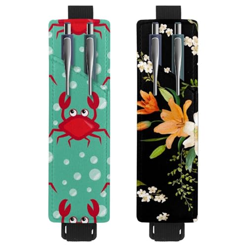 Eslifey Tragbarer Stifthalter, buntes Quallen-Blasen-Muster, Stiftehalter, Stifteetui für 2 oder 3 Stifte, verstellbares Gummiband, abnehmbar, 2 Stück, Multi 11, 6.1x1.8in/15.4x4.6cm von Eslifey