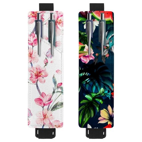 Eslifey Tragbarer Stifthalter, goldene Schmetterlinge, fliegende Tiere, Stiftehalter, Stifteetui für 2 oder 3 Stifte, verstellbares Gummiband, abnehmbar, 2 Stück, Mehrfabig 8, 6.1x1.8in/15.4x4.6cm von Eslifey