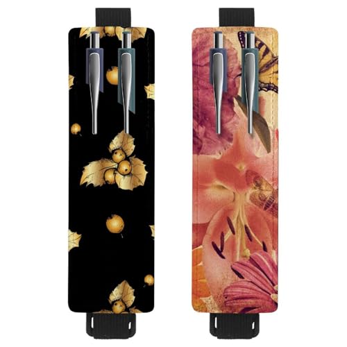 Eslifey Tragbarer Stifthalter, goldene Weihnachts-Stechpalmenbeere, Stifteetui, für 2 oder 3 Stifte, verstellbares Gummiband, abnehmbar, 2 Stück von Eslifey