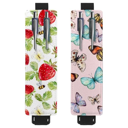 Eslifey Tragbarer Stifthalter, goldfarbene Kirschblüten-Stifthalter, Stifteetui für 2 oder 3 Stifte, verstellbares Gummiband, abnehmbar, 2 Stück, Multi 14, 6.1x1.8in/15.4x4.6cm von Eslifey