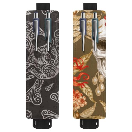 Eslifey Tragbarer Stifthalter, gruseliger Totenkopf-Stiftehalter, Stifteetui für 2 oder 3 Stifte, verstellbares Gummiband, abnehmbar, 2 Stück, Mehrfarbig 12, 6.1x1.8in/15.4x4.6cm von Eslifey