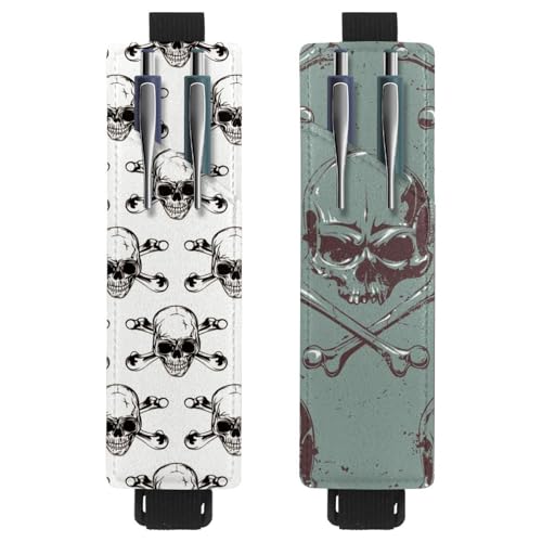 Eslifey Tragbarer Stifthalter, gruseliger Totenkopf-Stiftehalter, Stifteetui für 2 oder 3 Stifte, verstellbares Gummiband, abnehmbar, 2 Stück, Multi 11, 6.1x1.8in/15.4x4.6cm von Eslifey