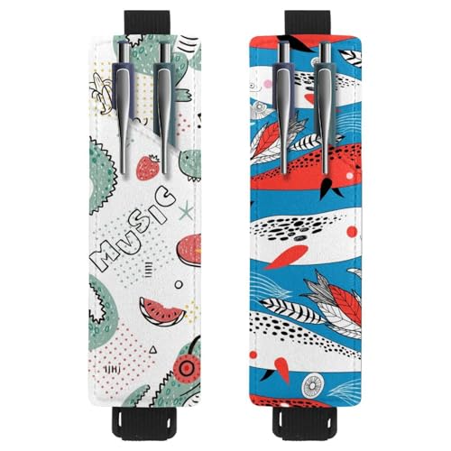 Eslifey Tragbarer Stifthalter, niedlicher Bär und Geschenk, Weihnachten, Herzmuster, Stifthalter, Stifteetui für 2 oder 3 Stifte, verstellbares Gummiband, abnehmbar, 2 Stück, Mehrfabig 8, 6.1x1.8in von Eslifey