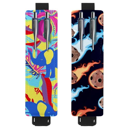 Eslifey Tragbarer Stifthalter, niedlicher Bär und Geschenk, Weihnachten, Herzmuster, Stifthalter, Stifteetui für 2 oder 3 Stifte, verstellbares Gummiband, abnehmbar, 2 Stück, Mehrfarbig 10, 6.1x1.8in von Eslifey