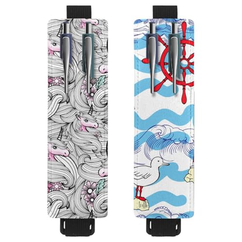 Eslifey Tragbarer Stifthalter, niedlicher Bär und Geschenk, Weihnachten, Herzmuster, Stifthalter, Stifteetui für 2 oder 3 Stifte, verstellbares Gummiband, abnehmbar, 2 Stück, Mehrfarbig 13, 6.1x1.8in von Eslifey