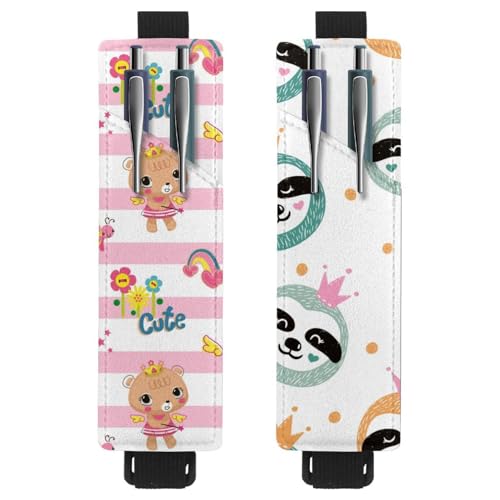 Eslifey Tragbarer Stifthalter, niedlicher Bär und Geschenk, Weihnachten, Herzmuster, Stifthalter, Stifteetui für 2 oder 3 Stifte, verstellbares Gummiband, abnehmbar, 2 Stück, Mehrfarbig 2, 6.1x1.8in von Eslifey