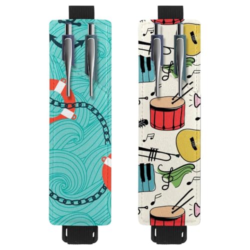 Eslifey Tragbarer Stifthalter, niedlicher Bär und Geschenk, Weihnachten, Herzmuster, Stifthalter, Stifteetui für 2 oder 3 Stifte, verstellbares Gummiband, abnehmbar, 2 Stück, Mehrfarbig 7, 6.1x1.8in von Eslifey