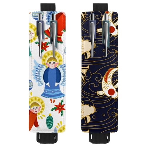 Eslifey Tragbarer Stifthalter, niedlicher Bär und Geschenk, Weihnachten, Herzmuster, Stifthalter, Stifteetui für 2 oder 3 Stifte, verstellbares Gummiband, abnehmbar, 2 Stück, Multi 11, 6.1x1.8in von Eslifey