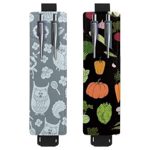 Eslifey Tragbarer Stifthalter, niedlicher Bär und Geschenk, Weihnachten, Herzmuster, Stifthalter, Stifteetui für 2 oder 3 Stifte, verstellbares Gummiband, abnehmbar, 2 Stück, mehrfarbig 3, 6.1x1.8in von Eslifey