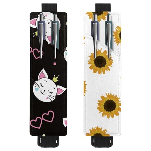 Eslifey Tragbarer Stifthalter, niedlicher Bär und Geschenk, Weihnachten, Herzmuster, Stifthalter, Stifteetui für 2 oder 3 Stifte, verstellbares Gummiband, abnehmbar, 2 Stück, mehrfarbig 4, 6.1x1.8in von Eslifey