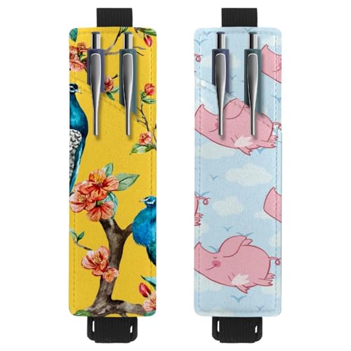 Eslifey Tragbarer Stifthalter, niedlicher Bär und Geschenk, Weihnachten, Herzmuster, Stifthalter, Stifteetui für 2 oder 3 Stifte, verstellbares Gummiband, abnehmbar, 2 Stück, mehrfarbig 5, 6.1x1.8in von Eslifey