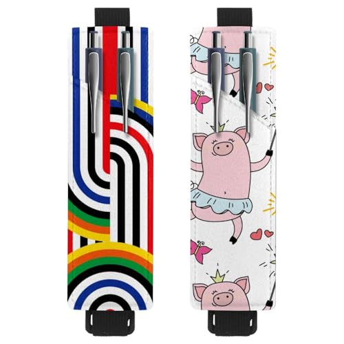 Eslifey Tragbarer Stifthalter, niedlicher Bär und Geschenk, Weihnachten, Herzmuster, Stifthalter, Stifteetui für 2 oder 3 Stifte, verstellbares Gummiband, abnehmbar, 2 Stück, mehrfarbig 9, 6.1x1.8in von Eslifey