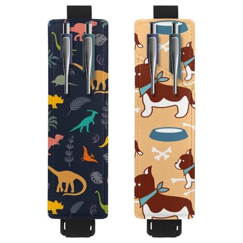 Eslifey Tragbarer Stifthalter, niedlicher Cartoon-Dinosaurier-Stifthalter, Stifteetui für 2 oder 3 Stifte, verstellbares Gummiband, abnehmbar, 2 Stück, Mehrfarbig 1, 6.1x1.8in/15.4x4.6cm von Eslifey