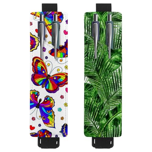 Eslifey Tragbarer Stifthalter, schwarzes Dinosaurier-Muster, Stifthalter, Stifteetui für 2 oder 3 Stifte, verstellbares Gummiband, abnehmbar, 2 Stück, Mehrfabig 8, 6.1x1.8in/15.4x4.6cm von Eslifey