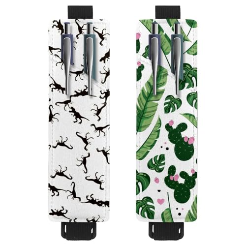Eslifey Tragbarer Stifthalter, schwarzes Dinosaurier-Muster, Stifthalter, Stifteetui für 2 oder 3 Stifte, verstellbares Gummiband, abnehmbar, 2 Stück, Mehrfarbig 1, 6.1x1.8in/15.4x4.6cm von Eslifey