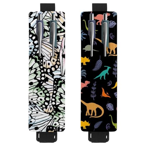 Eslifey Tragbarer Stifthalter, schwarzes Dinosaurier-Muster, Stifthalter, Stifteetui für 2 oder 3 Stifte, verstellbares Gummiband, abnehmbar, 2 Stück, Mehrfarbig 2, 6.1x1.8in/15.4x4.6cm von Eslifey