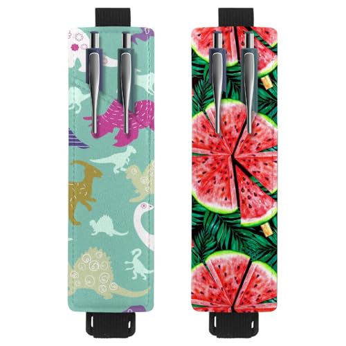 Eslifey Tragbarer Stifthalter, schwarzes Dinosaurier-Muster, Stifthalter, Stifteetui für 2 oder 3 Stifte, verstellbares Gummiband, abnehmbar, 2 Stück, Mehrfarbig 6, 6.1x1.8in/15.4x4.6cm von Eslifey