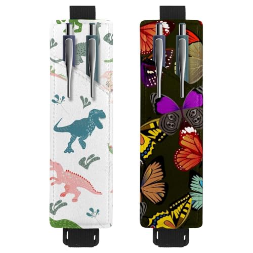 Eslifey Tragbarer Stifthalter, schwarzes Dinosaurier-Muster, Stifthalter, Stifteetui für 2 oder 3 Stifte, verstellbares Gummiband, abnehmbar, 2 Stück, Mehrfarbig 7, 6.1x1.8in/15.4x4.6cm von Eslifey