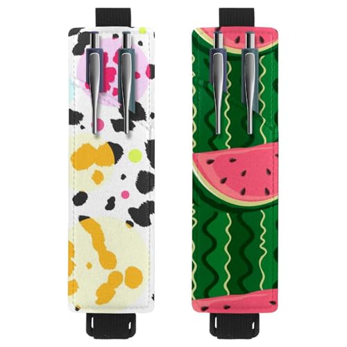 Eslifey Tragbarer Stifthalter, schwarzes Dinosaurier-Muster, Stifthalter, Stifteetui für 2 oder 3 Stifte, verstellbares Gummiband, abnehmbar, 2 Stück, Multi 11, 6.1x1.8in/15.4x4.6cm von Eslifey