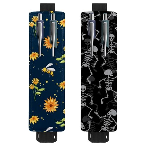 Eslifey Tragbarer Stifthalter, schwarzes Dinosaurier-Muster, Stifthalter, Stifteetui für 2 oder 3 Stifte, verstellbares Gummiband, abnehmbar, 2 Stück, mehrfarbig 3, 6.1x1.8in/15.4x4.6cm von Eslifey