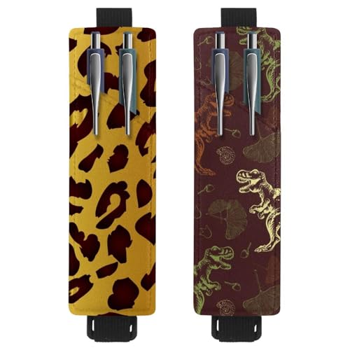 Eslifey Tragbarer Stifthalter, schwarzes Dinosaurier-Muster, Stifthalter, Stifteetui für 2 oder 3 Stifte, verstellbares Gummiband, abnehmbar, 2 Stück, mehrfarbig 4, 6.1x1.8in/15.4x4.6cm von Eslifey