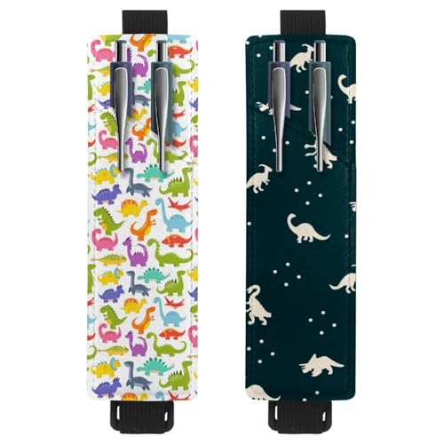 Eslifey Tragbarer Stifthalter, schwarzes Dinosaurier-Muster, Stifthalter, Stifteetui für 2 oder 3 Stifte, verstellbares Gummiband, abnehmbar, 2 Stück, mehrfarbig 5, 6.1x1.8in/15.4x4.6cm von Eslifey