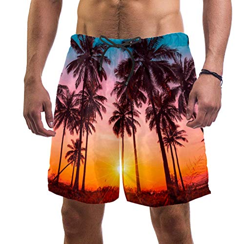 Herren Strand-Shorts, Kokosnuss-Palmen, Sonnenuntergang, Badehose, elastisch, Größe L Gr. XXL, multi von Eslifey