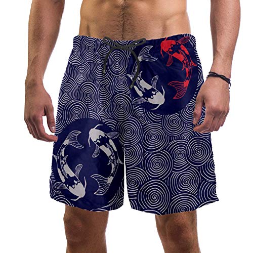 Herren Strand-Shorts, japanische Wellen, Koi-Karpfen, asiatische nautische Elemente, Badehose, elastischer Badeanzug, Boardshorts für Herren, L Gr. L/XL, multi von Eslifey