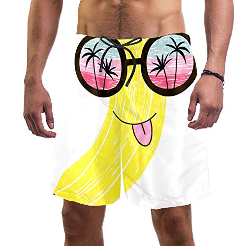 Herren Strand-Shorts Lustige Banane Früchte Charakter in Sonnenbrille Badehose Elastische Badehose Boardshorts für Herren Gr. L/XL, multi von Eslifey