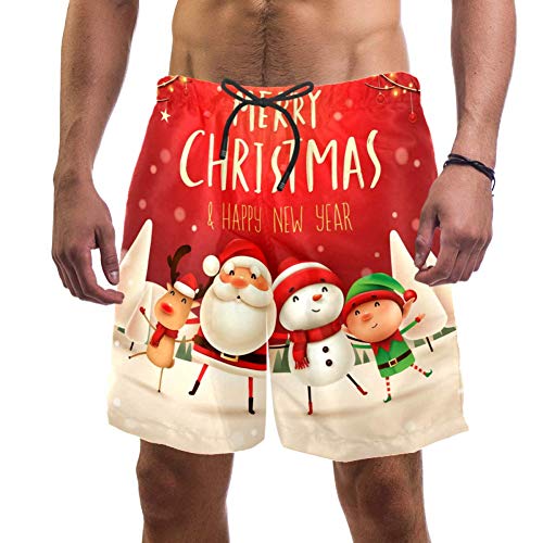 Herren Strand-Shorts Weihnachten Santa Claus Schneemann Rentier und Elf Happy New Year Badehose Elastische Badehose Boardshorts für Herren Gr. XL, multi von Eslifey