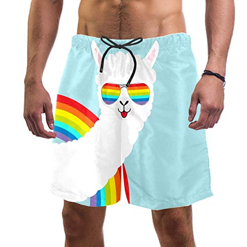 Herren Strandshorts Alpaka Lama Tier in Regenbogen Badehose Elastischer Badeanzug Boardshorts für Herren Gr. XL, multi von Eslifey