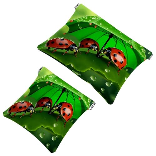 Kosmetiktasche, Marienkäfer, grüner Regenschirm, Blatt, selbstschließende Schrapnell-Make-up-Tasche, kein Reißverschluss, kleine Make-up-Tasche für Mini-Reiseaufbewahrung, für Kosmetik, Kopfhörer, Kosmetiktasche, Marienkäfer, grüner Regenschirm, Blatt, selbstschließende Schrapnell-Make-up-Tasche, kein Reißverschluss, kleine Make-up-Tasche für Mini-Reiseaufbewahrung, für Kosmetik, Kopfhörer, von Eslifey