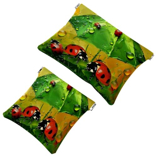 Kosmetiktasche, Marienkäfer, grüner Regenschirm, Kunstmalerei, selbstschließende Schrapnell-Make-up-Tasche, kein Reißverschluss, kleine Make-up-Tasche für Mini-Reiseaufbewahrung, für Kosmetik, von Eslifey