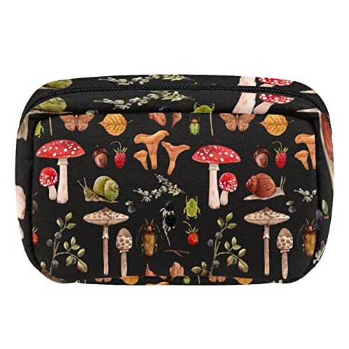 Make-up-Tasche, Herbstwald, Pilz, Schnecke, Kosmetiktasche, tragbare Tragetasche, Reiseetui, Organizer, Zubehörkoffer für Frauen, Mehrfarbig 1, 17.5x7x10.5cm/6.9x4.1x2.8in von Eslifey