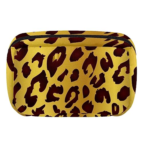 Make-up-Tasche, goldene Leoparden-Textur, Kosmetiktasche, tragbare Tragetasche, Reisetasche, Organizer, Zubehörkoffer für Frauen, Mehrfarbig 1, 17.5x7x10.5cm/6.9x4.1x2.8in von Eslifey