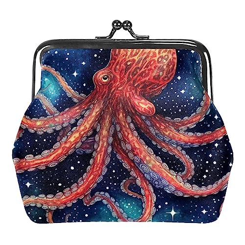 Münzgeldbörsen, Galaxie-Sternen-Oktopus, Mini-Geldbörse, tragbare Schmucktasche mit Kiss-Lock-Verschluss für Damen, Mädchen, Kinder, Mehrfarbig 1, 4.3x4.7 in/11x12 cm, Münztasche von Eslifey