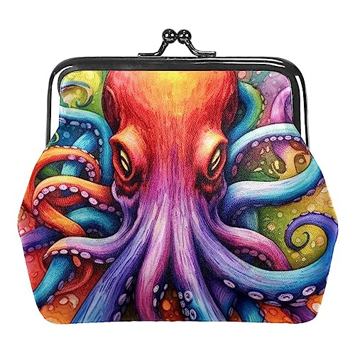 Münzgeldbörsen, Oktopus im Ozean, Münzgeldbörse, tragbare Schmucktasche mit Kissverschluss, für Damen, Mädchen, Kinder, Mehrfarbig 7, 4.3x4.7 in/11x12 cm, Münztasche von Eslifey