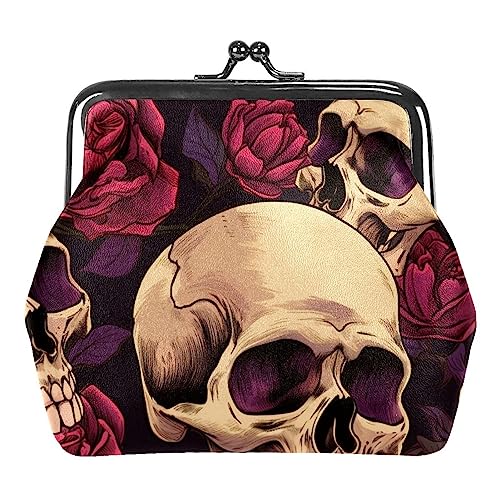 Münzgeldbörsen, Totenkopf und Blumen, Münzgeldbörse, tragbare Schmucktasche mit Kissverschluss, für Damen, Mädchen, Kinder, Mehrfarbig 10, 4.3x4.7 in/11x12 cm, Münztasche von Eslifey