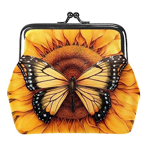 Münzgeldbörsen, blühende Sonnenblume, Schmetterling, Münzgeldbörse, tragbare Schmucktasche mit Kissverschluss, für Damen, Mädchen, Kinder, Mehrfarbig 1, 4.3x4.7 in/11x12 cm, Münztasche von Eslifey