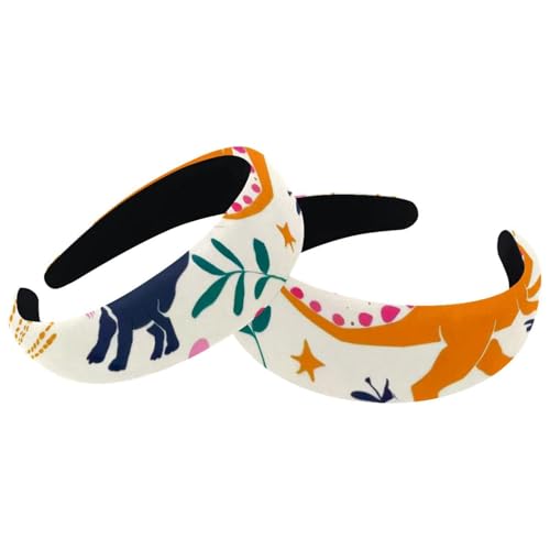 Set mit 2 breiten Samt-Haarbändern für Damen, Dinosaurier-Fußabdruck, buntes Muster, Zubehör, gepolsterte Haarbänder, Schönheits-Haarbänder, Mädchen, dicke Haarbänder von Eslifey