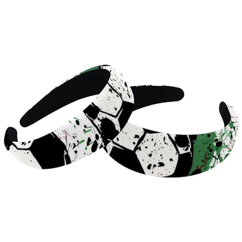 Set mit 2 breiten Samt-Haarbändern für Damen, Grunge-Spritzer, Fußball-Muster, Zubehör, gepolsterte Stirnbänder, Schönheits-Haarbänder, Mädchen, dicke Haarbänder Set mit 2 breiten Samt-Haarbändern für Damen, Grunge-Spritzer, Fußball-Muster, Zubehör, gepolsterte Stirnbänder, Schönheits-Haarbänder, Mädchen, dicke Haarbänder von Eslifey