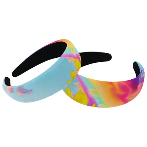 Set mit 2 breiten Samt-Haarbändern für Damen, Regenbogen- und Sonnenblumen-Zubehör, gepolsterte Haarbänder, Schönheits-Haarbänder, Mädchen, dicke Haarbänder von Eslifey