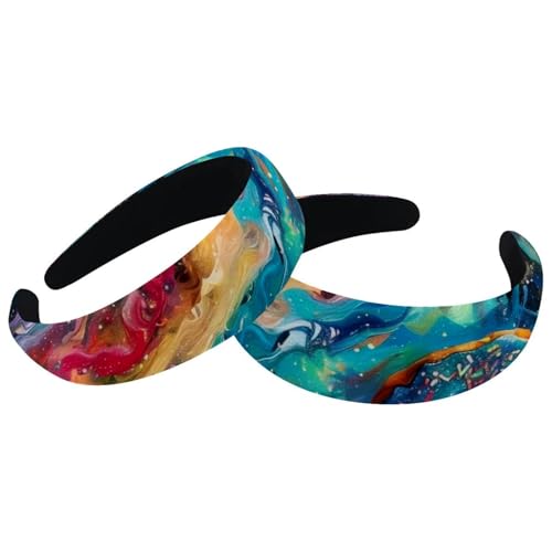 Set mit 2 breiten Samt-Haarbändern für Damen, bunte Donuts in Galaxie-Accessoires, gepolsterte Haarbänder, Schönheits-Haarbänder, Mädchen, dicke Haarbänder von Eslifey