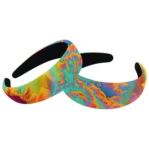 Set mit 2 breiten Samt-Haarbändern für Damen, bunte Sonnenblumen, Regenbogen-Accessoires, gepolsterte Haarbänder, Schönheits-Haarbänder, Mädchen, dicke Haarbänder von Eslifey