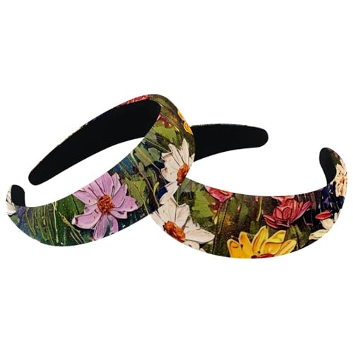 Set mit 2 breiten Samt-Haarbändern für Damen, bunte Wildblumen-Accessoires, gepolsterte Haarbänder, Schönheits-Haarbänder, Mädchen, dicke Haarbänder von Eslifey