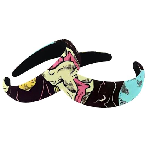 Set mit 2 breiten Samt-Haarbändern für Damen, buntes Eiscreme-Totenkopf-Muster, Zubehör, gepolsterte Haarbänder, Schönheits-Haarbänder, Mädchen, dicke Haarbänder von Eslifey