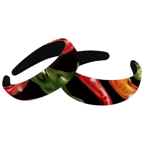 Set mit 2 breiten Samt-Haarbändern für Damen, farbiges Chilischoten-Muster, Zubehör, gepolsterte Haarbänder, Schönheits-Haarbänder, Mädchen, dicke Haarbänder von Eslifey